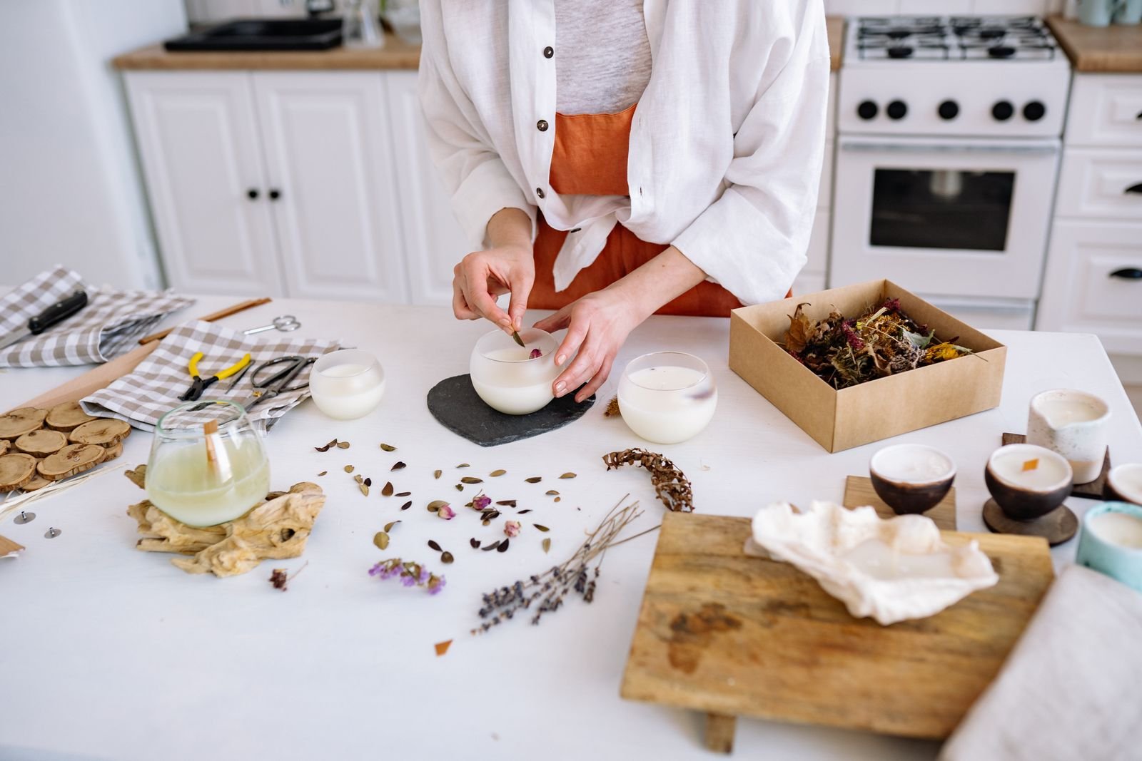 Hand-pouring a candle